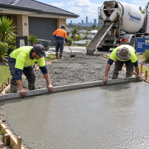 Concrete Driveways - Pouring and Screeding the Driveway Slab in Brisbane