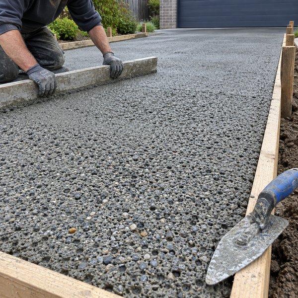 Permeable Paving - Setting Formwork and Placing the Permeable Concrete Mix in Brisbane
